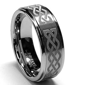 Deep Laser Etched Tungsten Carbide Ring W/ Celtic Design sizes 8 to 12: Jewelry