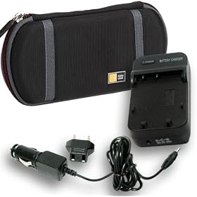 Combo! Ultra-Durable Protective Case Logic Travel Carrying Case for the PSP 1000 phat 2000 / slim & SONY PSP98553 110-240V Equivalent Light and Compact One-Piece Wall Charger for PSP98554 / PSP98552 ( PSP-1000 / 2000 / SLIM ) PSP Battery