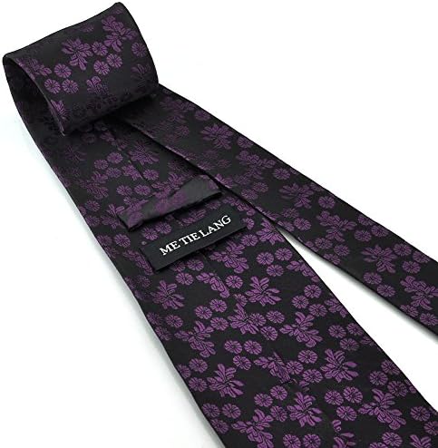 ME TIE LANG Mens Ties Jacquard Woven Floral Necktie Set (ME TIE LANG Black & Purple Floral)