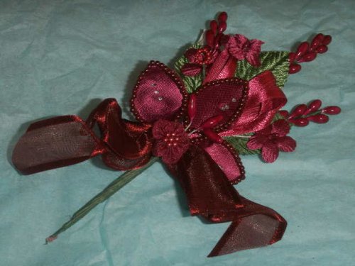 3 Burgundy Silk Satin Pearl & Organza Corsages
