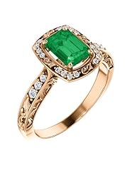 18K Rose Gold 7.00x5.00mm Emerald Cut Chatham Created Emerald and Diamond Ring -- LIFETIME WARRANTY