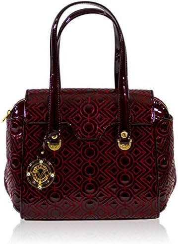 Valentino Orlandi Italian Designer Burgundy Embroidered Leather Large Purse Bag