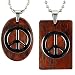 Stainless Steel Natural Redwood Couples Peace Sign Pendant Necklace Set 18"/20-24"