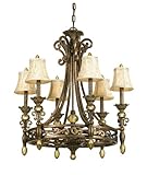 IMAGE OF AF Lighting 7509-6H Baltic 6 x 60-Watt Light Chandelier, Aged Antique Gold with Amber Resin Accents and Secure Harp Ivory Damask Soft-Back Shades