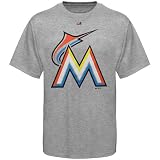 MLB Majestic Miami Marlins Soft Density Official Logo T-shirt - Ash (X-Large)