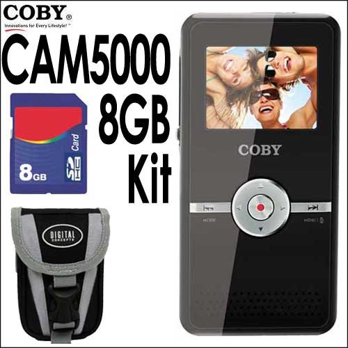 Coby CAM5000 5MP 4X Digital Zoom HD Camcorder Camera Black 8GB Bundle