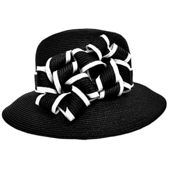 Black & White Fancy Church Hat With Double Flower Design