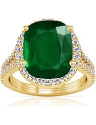 14K Yellow Gold Cushion Cut Emerald Ring With Sidestones (GIA Certificate)