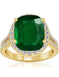 18K Yellow Gold Cushion Cut Emerald Ring With Sidestones (GIA Certificate)
