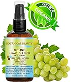 ORGANIC GRAPE SEED Oil. 100% Pure / Natural / Undiluted /Certified Organic Cold Pressed Carrier Oil for Skin, Hair, Massage and Nail Care.