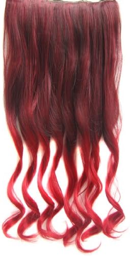 ECOSCO Ombre Dip-dye Mix Color One Piece Long Curly Wave Clip in Hair Extension (Wine Red to Dark Red)