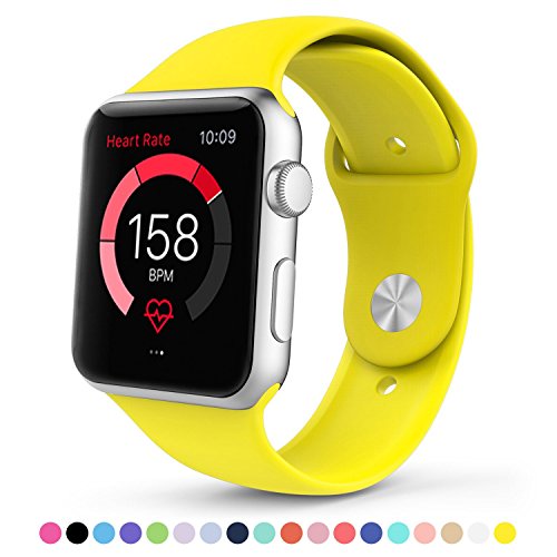 Apple Watch Replacement Band,Teslasz Soft Silicone Replacement Sports Wristbands Straps for Apple iWatch All Models (Yellow 38 MM)