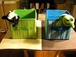 Storage Boxes Collapsible One Green Stripe w/Green Rim & One Blue Stripe w/Blue Rim Box 7.5 in x 7.5 in x 7 in