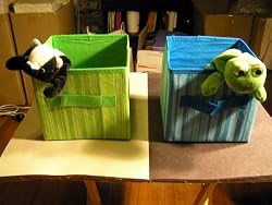 Storage Boxes Collapsible One Green Stripe w/Green Rim & One Blue Stripe w/Blue Rim Box 7.5 in x 7.5 in x 7 in