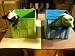 Storage Boxes Collapsible One Green Stripe w/Green Rim & One Blue Stripe w/Blue Rim Box 7.5 in x 7.5 in x 7 in