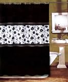 Luxury Black & White Rose Floral Bathroom Shower Curtain with Hooks