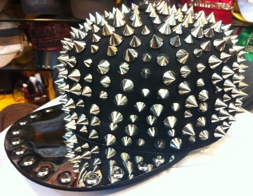 New Spike Studded Embellished Adjustable Cap Bright Brim (Black)