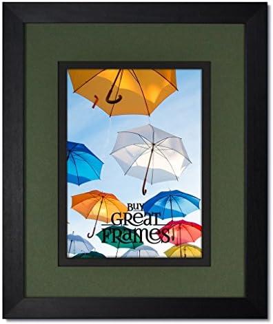 Set of 2 - 8x10 Madison Black Picture Frames and Clear Glass with Green/Black Double Black Core Mat for 5x7