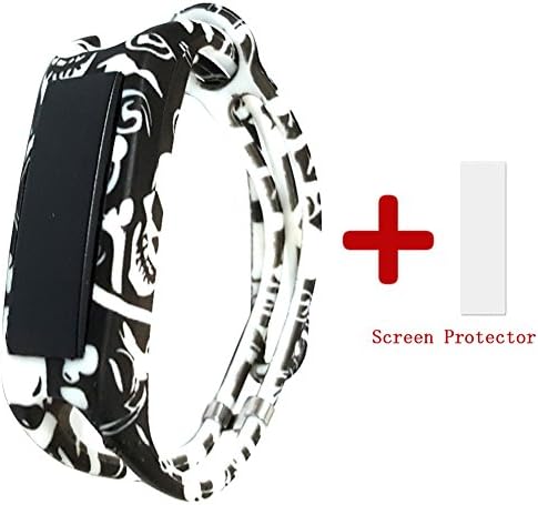 Printing Fitbit Alta Bands with Screen Protector, Purest Free Size Replacement Bands Band Cover Case for Fitbit Alta/ Fitbit Alta Band (Skull)