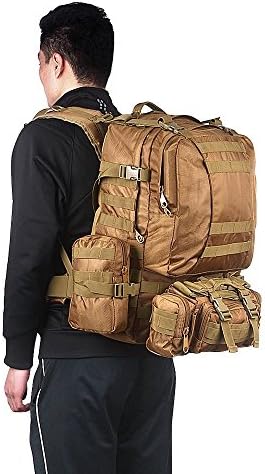 GEBANG 50L Large Tactical Backpack Sport Outdoor Tactical Military Rucksack Hiking Camping Mountain Climbing Backpack Combined with 3D MOLLE Bags (Mud)