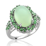 14k White Gold Green Tsavorite Chalcedony Color Gem Stone Ring Band, TW: 7.78 carat