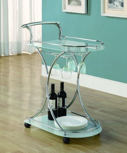 Chrome Metal/White Tempered Glass Server On Castors