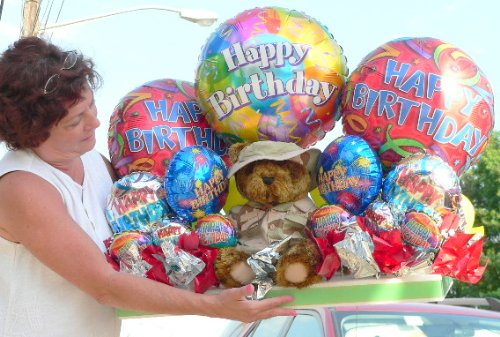 51xiy5WjrpL U.S. ARMY MILITARY GIFT   GIANT 40 3 FEET LONG HAPPY BIRTHDAY TEDDY BEAR AND BALLOON BOUQUET CENTERPIECE   21 Total Balloons and Large Soft Army Teddy Bear   ABSOLUTELY HUGE GIFT