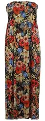 Strapless Full Length Floral Print Viscose Bandeau Neck Sleeveless Sheer Maxi Dress 