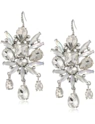 Roman Bride Simulated Clear and Frosted Navette Crystal Drop Earrings, 3.14"