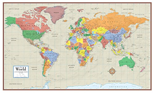 48x78 huge world contemporary elite wall map laminated