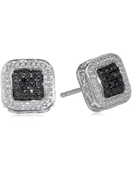 Sterling Silver Black Diamond Square Post Stud Earrings (0.10 cttw)