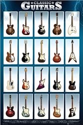 Classic Guitars - Poster (Fender Telecaster, Fender Stratocaster, Gibson Les Paul, Gibson Flying V, Gibson ES 330...) (Size: 24" x 36")
