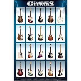 Classic Guitars - Poster (Fender Telecaster, Fender Stratocaster, Gibson Les Paul, Gibson Flying V, Gibson ES 330...) (Size: 24
