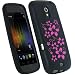 igadgitz Nero & Rosa Floreale Custodia Silicone Skin Case Cover Protezione per Samsung Galaxy Nexus i9250 Android Smartphone + Protettore Schermo
