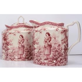 Red Joan of Arc Fine Porcelain China Cream and Sugar Set