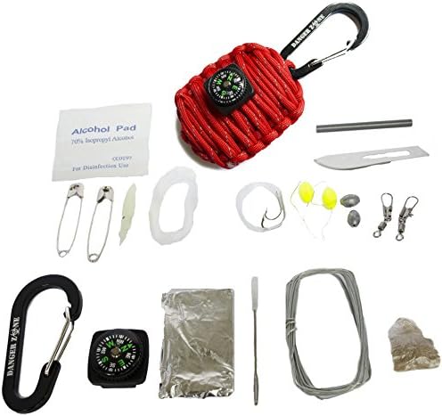 DANGER ZONE Ultimate Pararord Survival Grenade Kit with Fire Starter, Compass, Fishing Gears, Swivel, Alcohol pad, Tinder, Foil, Blade, Carabiner, Iron Wire, Needle, Pins.
