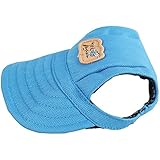 Happy Hours For Small Pet Dog/ Cat Cute Baseball Visor Hat Cap Elastic Leather Neck Strap Puppy Summer Oxford Fabric Canvas Sunbonnet Headdress 6 Colors 2 Sizes Available (Blue, Size S)