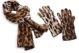 La Fiorentina Women's Acrylic Leopard Print Muffler/Glove Set,Brown Combo,One Size