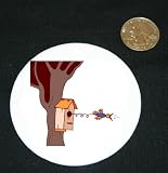 3" button / pin printed with tree, cuckoo, clock, singing, spring, house