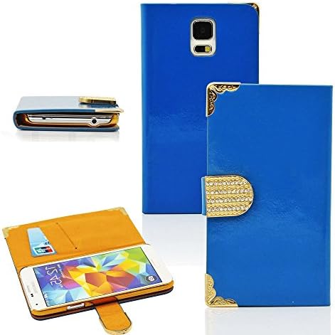myLife Semi Gloss Ultra Marine Blue And Gold - Luxury Design - Koskin Faux Leather (Card, Cash and ID Holder + Magnetic Detachable Closing) Slim Wallet for NEW Galaxy S5 (5G) Smartphone by Samsung (External Rugged Synthetic Leather With Magnetic Clip + Internal Secure Snap In Hard Rubberized Bumper Holder)