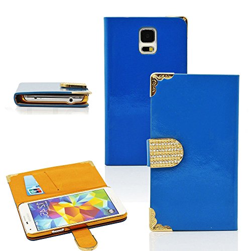 myLife Semi Gloss Ultra Marine Blue And Gold - Luxury Design - Koskin Faux Leather (Card, Cash and ID Holder + Magnetic Detachable Closing) Slim Wallet for NEW Galaxy S5 (5G) Smartphone by Samsung (External Rugged Synthetic Leather With Magnetic Clip + Internal Secure Snap In Hard Rubberized Bumper Holder)