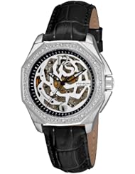 Stuhrling Original Womens 231S.11152 Aquadiver Nemo Rose Automatic Skeleton Black Leather Strap Watch