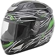 AFX Line Multi Adult FX-95 Sports Bike Racing Motorcycle Helmet w/ Free B&F Heart Sticker Bundle - Black/Green