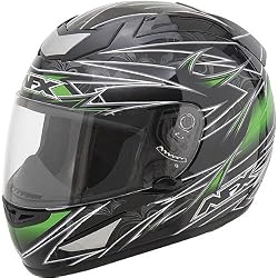 AFX Line Multi Adult FX-95 Sports Bike Racing Motorcycle Helmet w/ Free B&F Heart Sticker Bundle - Black/Green