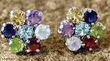 Garnet and amethyst earrings, 'Flowers'
