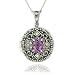 Sterling Silver Marcasite Amethyst Locket, 18"