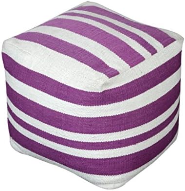Rugs2Clear Hand Made Without Filler Aubergine Cotton Mason Pouf (16"x 16"x16"), 1 Piece