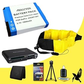 Halcyon 1500 mAH Lithium Ion Replacement Battery + Waterproof Floating Strap + Multi Card USB Reader + Memory Card Wallet + Deluxe Starter Kit for GoPro HD Hero, HD Hero2, HD HERO Naked