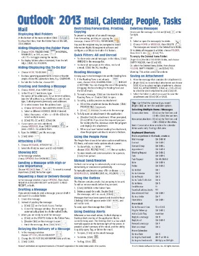 Microsoft Outlook 2013 Mail, Calendar, People, Tasks Quick Reference (Cheat Sheet of Instructions, Tips & Shortcuts - Laminated Guide)