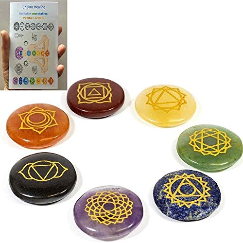 Reiki Chakra Stones w/ Chakra Case Set of 7 Chakra Stones with Engraved Chakra Symbols